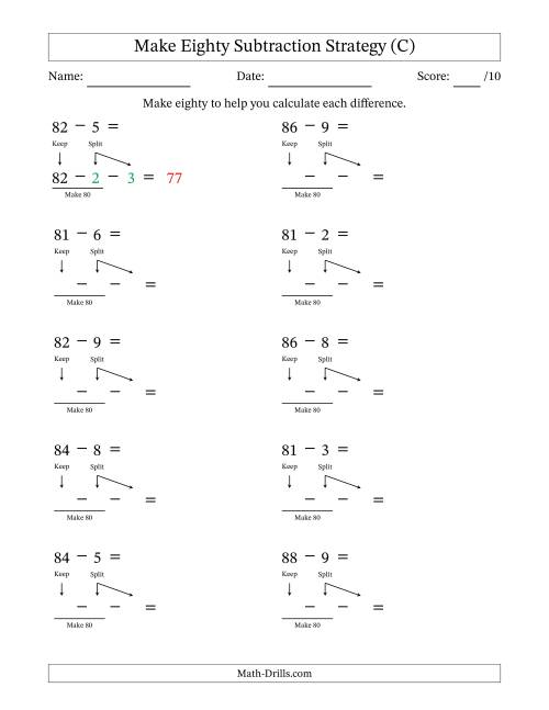 The Make Eighty Subtraction Strategy (C) Math Worksheet