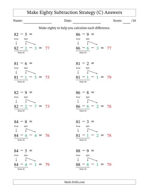 The Make Eighty Subtraction Strategy (C) Math Worksheet Page 2
