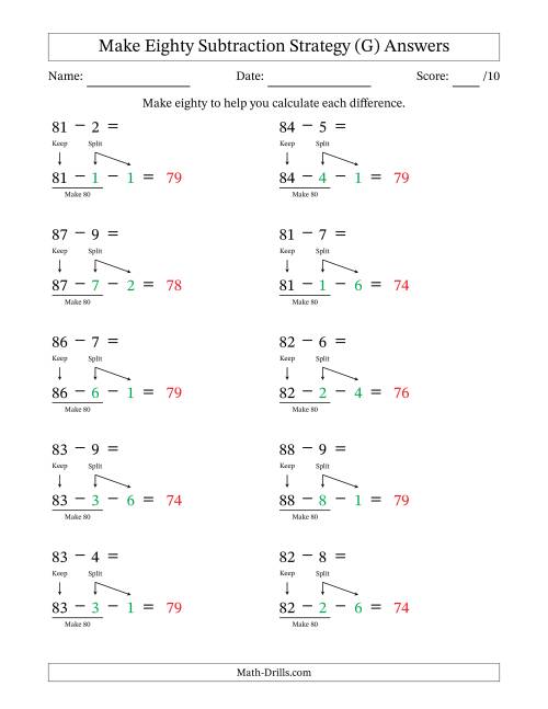 The Make Eighty Subtraction Strategy (G) Math Worksheet Page 2