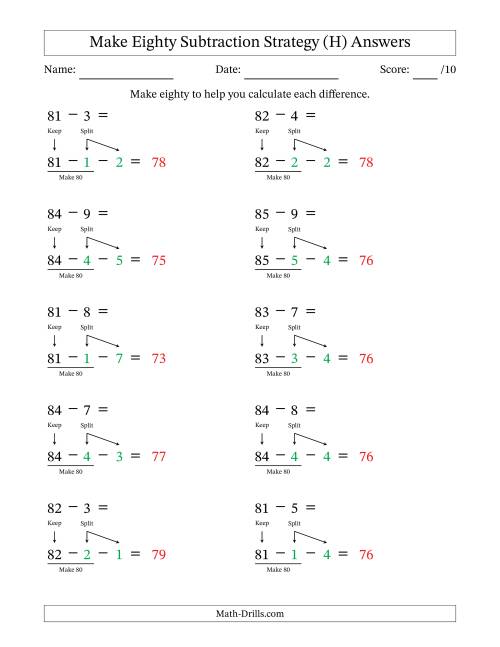The Make Eighty Subtraction Strategy (H) Math Worksheet Page 2