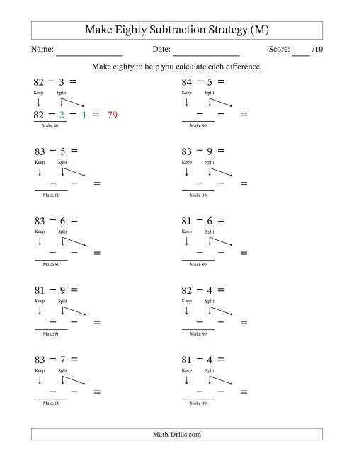 The Make Eighty Subtraction Strategy (M) Math Worksheet
