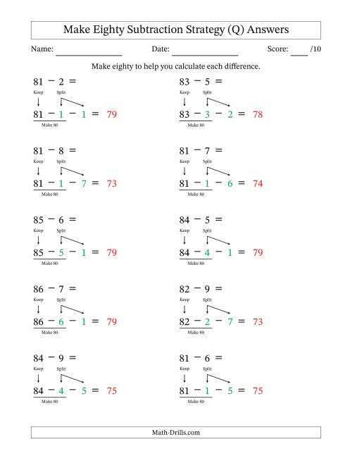 The Make Eighty Subtraction Strategy (Q) Math Worksheet Page 2