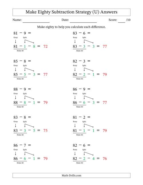 The Make Eighty Subtraction Strategy (U) Math Worksheet Page 2