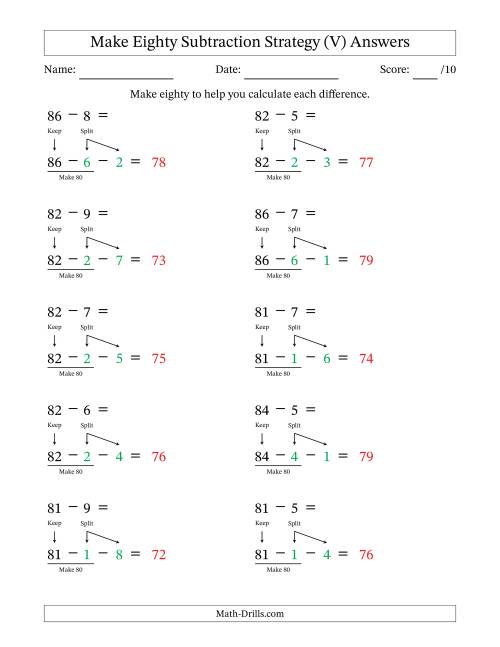 The Make Eighty Subtraction Strategy (V) Math Worksheet Page 2