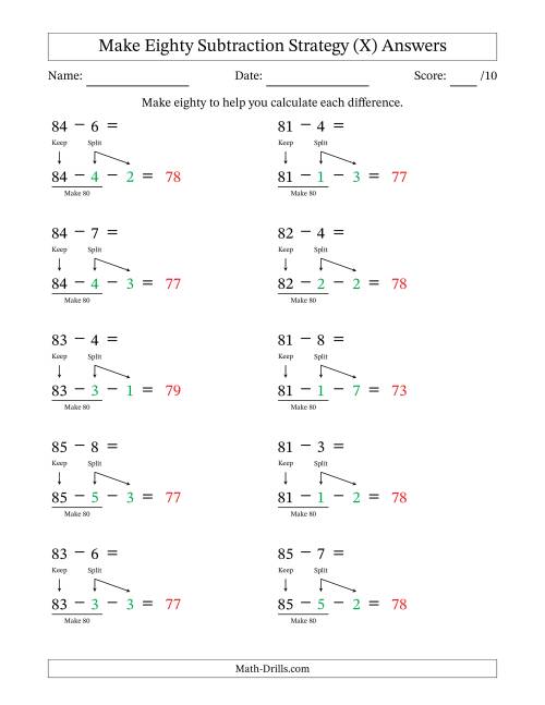 The Make Eighty Subtraction Strategy (X) Math Worksheet Page 2