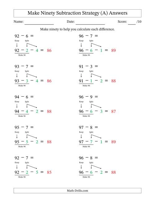 The Make Ninety Subtraction Strategy (A) Math Worksheet Page 2