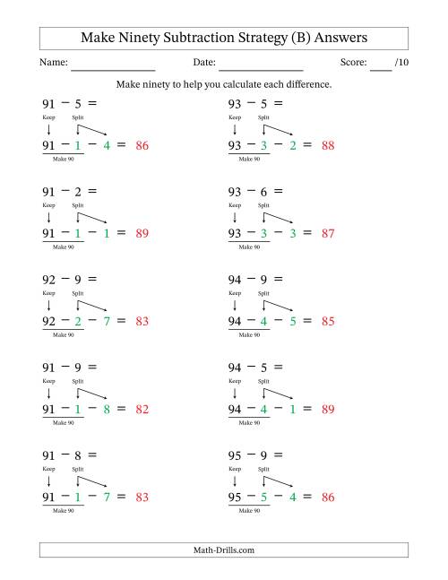The Make Ninety Subtraction Strategy (B) Math Worksheet Page 2