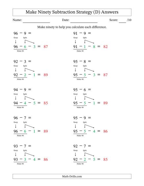 The Make Ninety Subtraction Strategy (D) Math Worksheet Page 2