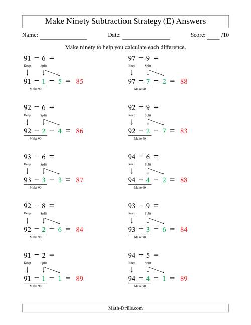 The Make Ninety Subtraction Strategy (E) Math Worksheet Page 2