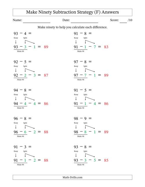 The Make Ninety Subtraction Strategy (F) Math Worksheet Page 2