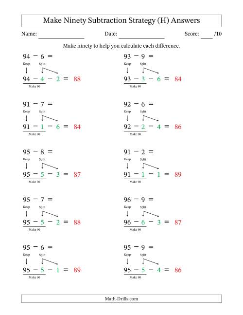 The Make Ninety Subtraction Strategy (H) Math Worksheet Page 2
