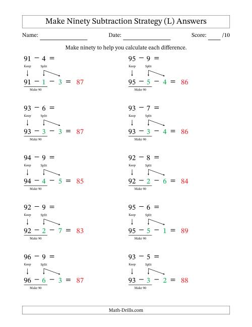 The Make Ninety Subtraction Strategy (L) Math Worksheet Page 2