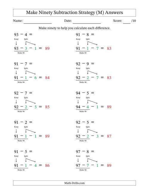 The Make Ninety Subtraction Strategy (M) Math Worksheet Page 2