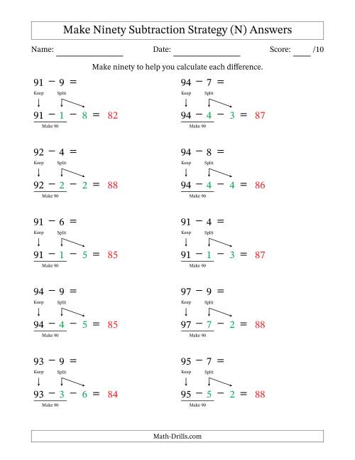 The Make Ninety Subtraction Strategy (N) Math Worksheet Page 2