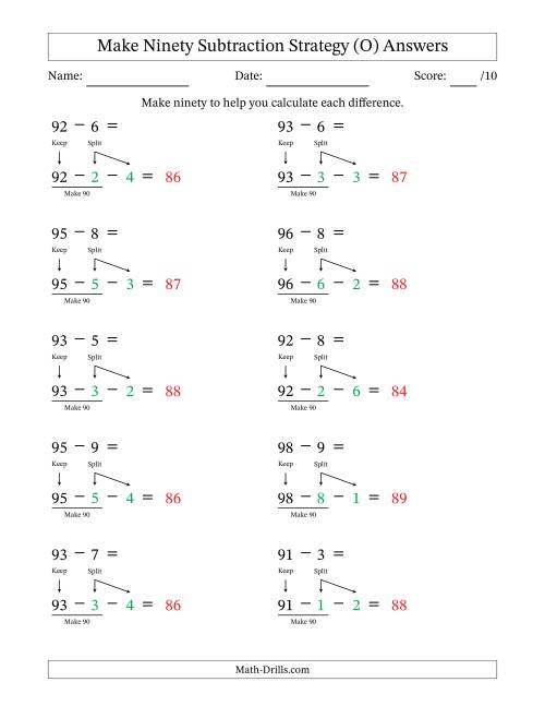 The Make Ninety Subtraction Strategy (O) Math Worksheet Page 2