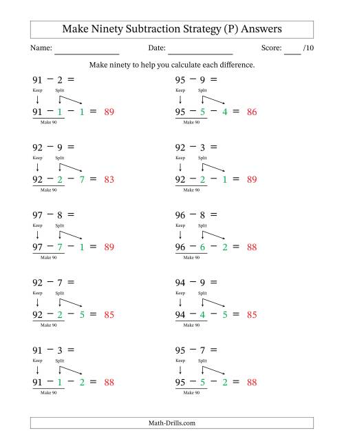 The Make Ninety Subtraction Strategy (P) Math Worksheet Page 2