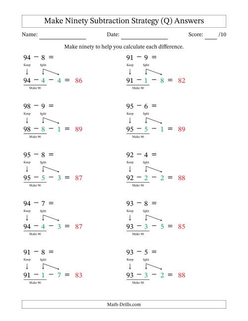 The Make Ninety Subtraction Strategy (Q) Math Worksheet Page 2