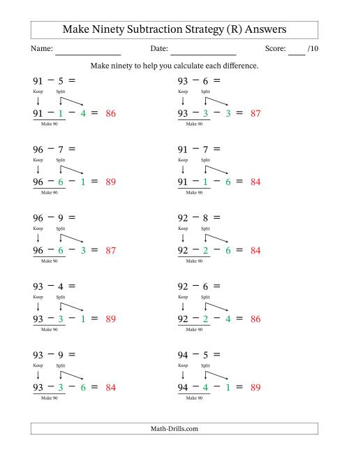 The Make Ninety Subtraction Strategy (R) Math Worksheet Page 2