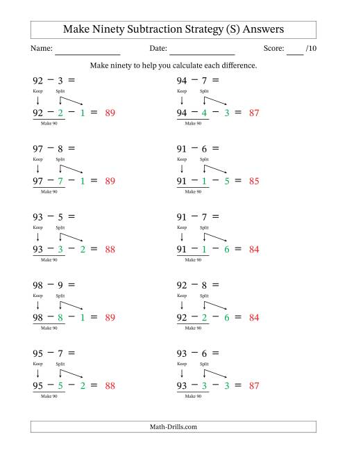 The Make Ninety Subtraction Strategy (S) Math Worksheet Page 2