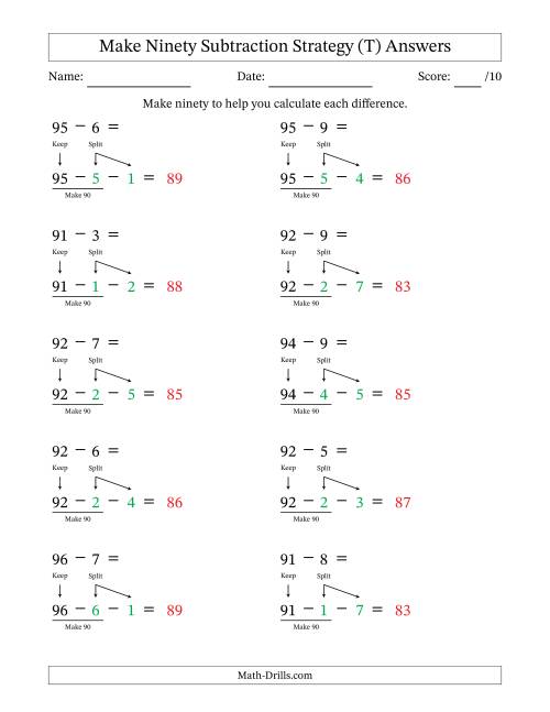 The Make Ninety Subtraction Strategy (T) Math Worksheet Page 2