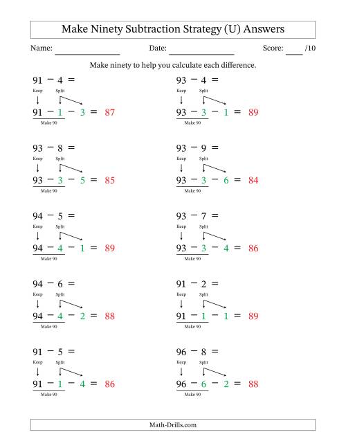 The Make Ninety Subtraction Strategy (U) Math Worksheet Page 2