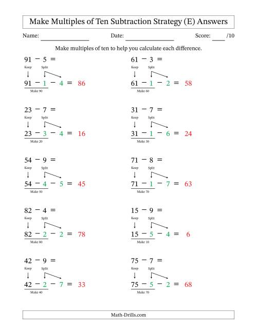 The Make Multiples of Ten Subtraction Strategy (E) Math Worksheet Page 2