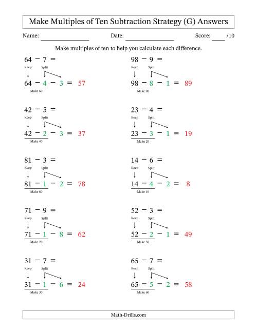 The Make Multiples of Ten Subtraction Strategy (G) Math Worksheet Page 2