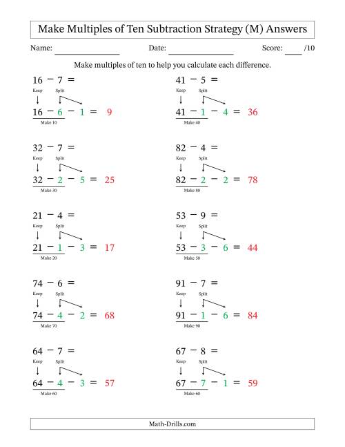 The Make Multiples of Ten Subtraction Strategy (M) Math Worksheet Page 2