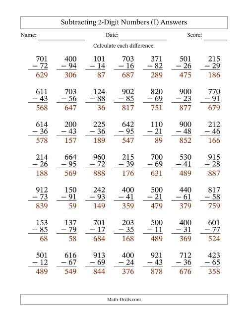 The Subtracting 2-Digit Numbers With All Regrouping (49 Questions) (I) Math Worksheet Page 2