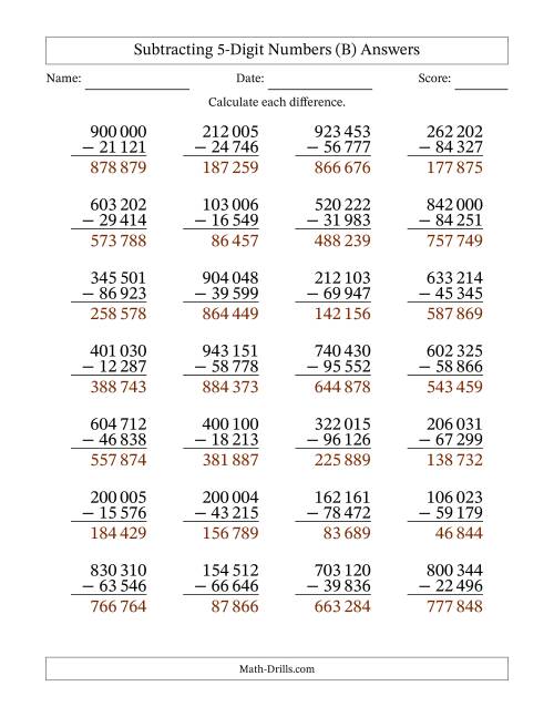 The Subtracting 5-Digit Numbers with All Regrouping with Space-Separated Thousands (B) Math Worksheet Page 2