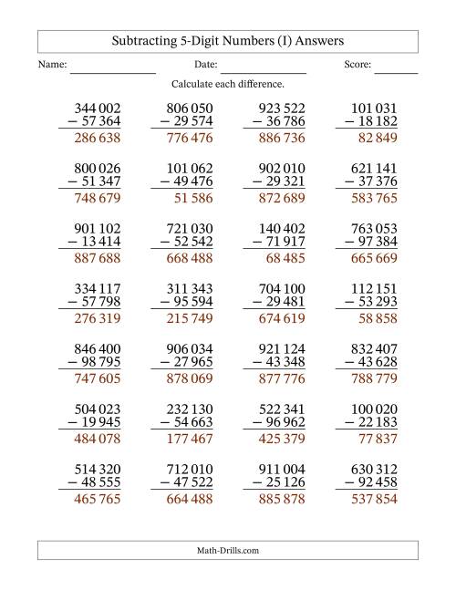 The Subtracting 5-Digit Numbers with All Regrouping with Space-Separated Thousands (I) Math Worksheet Page 2