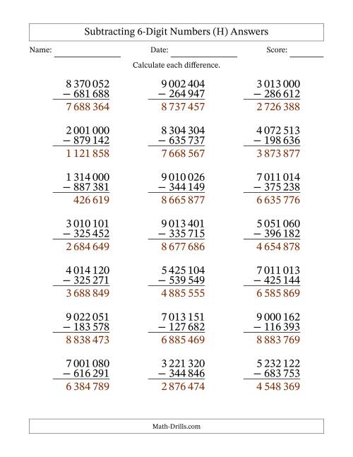 The Subtracting 6-Digit Numbers with All Regrouping with Space-Separated Thousands (H) Math Worksheet Page 2