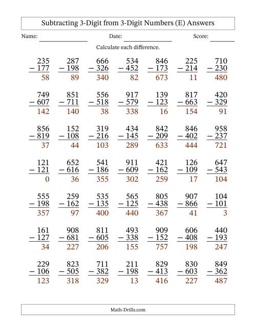 The 3-Digit Minus 3-Digit Subtraction (E) Math Worksheet Page 2