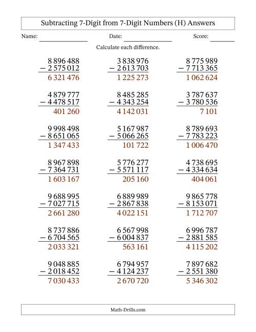 The Subtracting 7-Digit from 7-Digit Numbers With No Regrouping (21 Questions) (Space Separated Thousands) (H) Math Worksheet Page 2