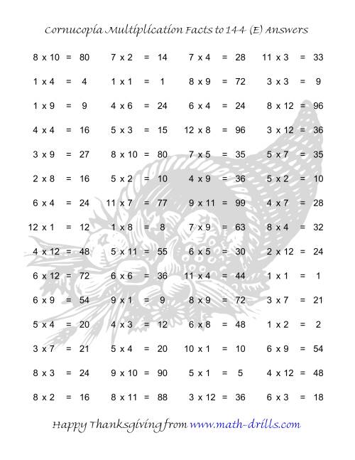 The Cornucopia Multiplication Facts to 144 (E) Math Worksheet Page 2