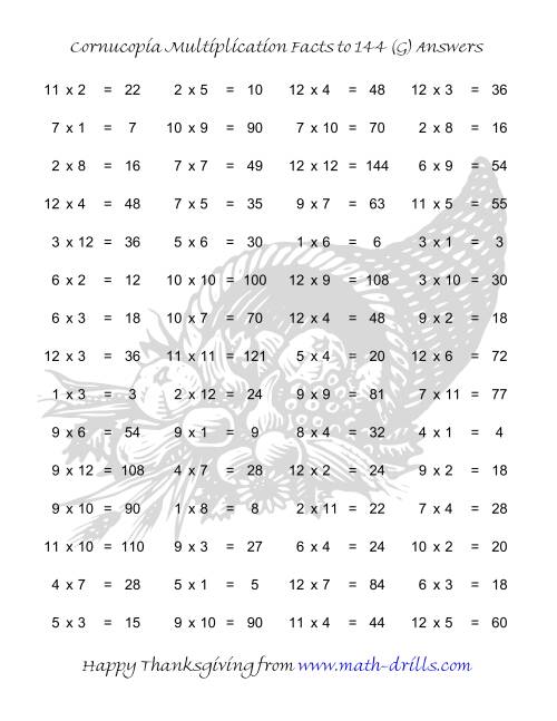 The Cornucopia Multiplication Facts to 144 (G) Math Worksheet Page 2