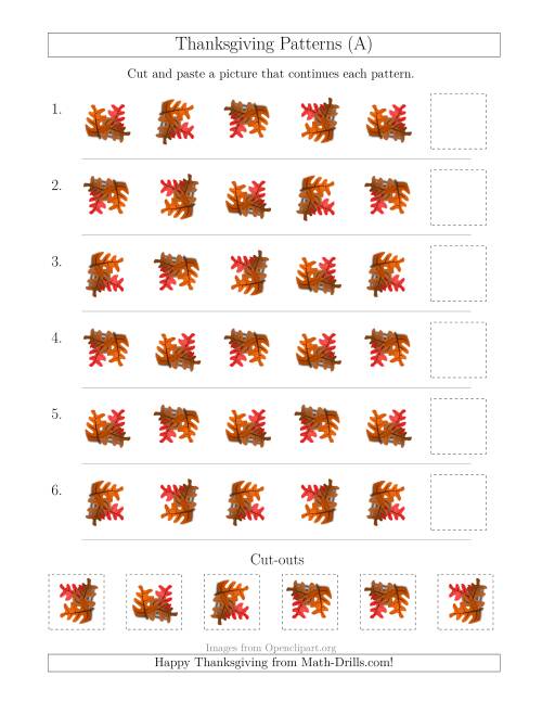 The Thanksgiving Picture Patterns with Rotation Attribute Only (A) Math Worksheet