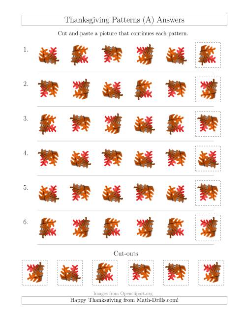 The Thanksgiving Picture Patterns with Rotation Attribute Only (A) Math Worksheet Page 2