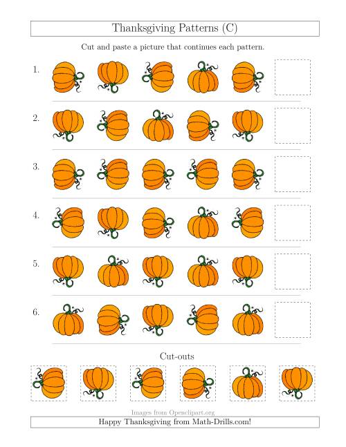 The Thanksgiving Picture Patterns with Rotation Attribute Only (C) Math Worksheet