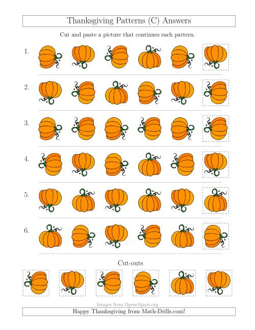 The Thanksgiving Picture Patterns with Rotation Attribute Only (C) Math Worksheet Page 2