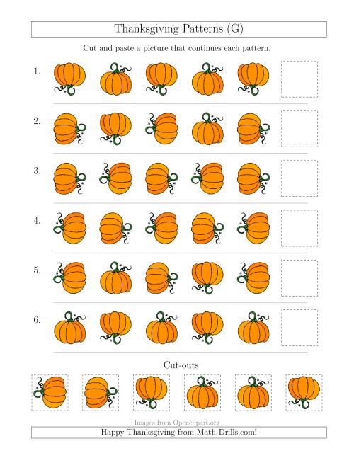The Thanksgiving Picture Patterns with Rotation Attribute Only (G) Math Worksheet