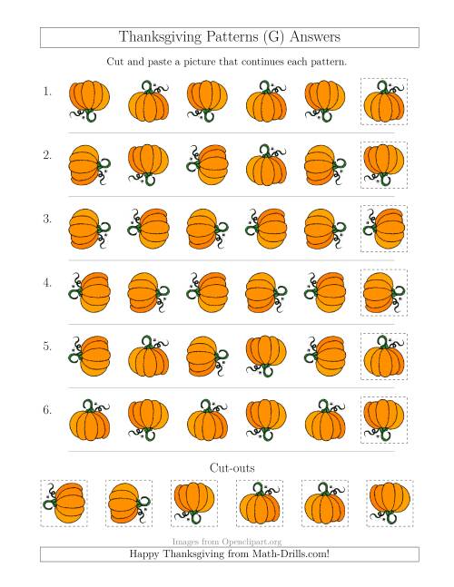 The Thanksgiving Picture Patterns with Rotation Attribute Only (G) Math Worksheet Page 2
