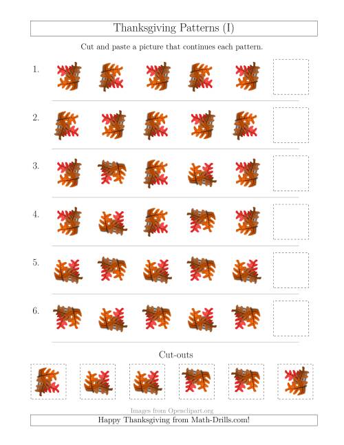 The Thanksgiving Picture Patterns with Rotation Attribute Only (I) Math Worksheet