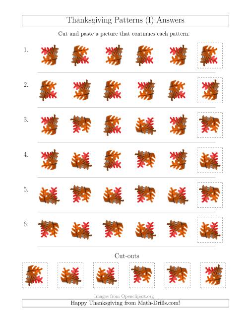 The Thanksgiving Picture Patterns with Rotation Attribute Only (I) Math Worksheet Page 2