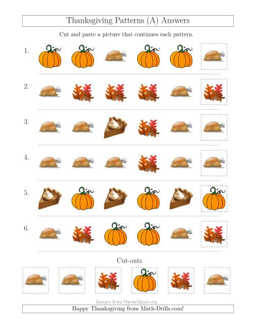 The Thanksgiving Picture Patterns with Shape Attribute Only (A) Math Worksheet Page 2