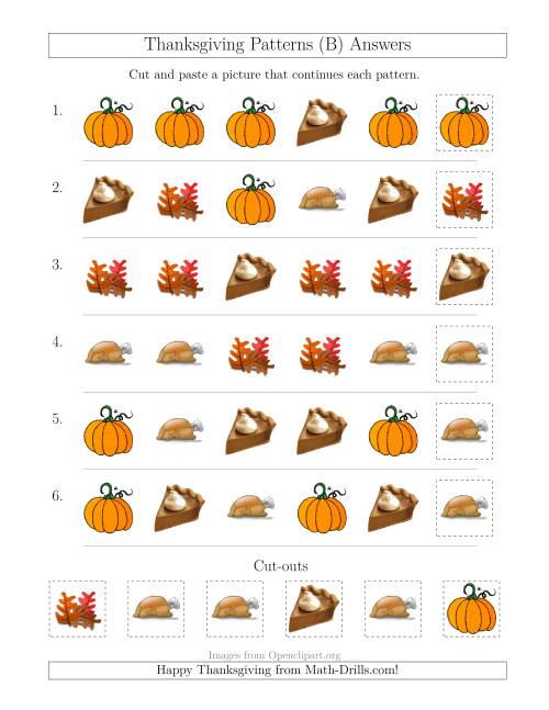 The Thanksgiving Picture Patterns with Shape Attribute Only (B) Math Worksheet Page 2