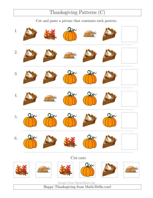 The Thanksgiving Picture Patterns with Shape Attribute Only (C) Math Worksheet