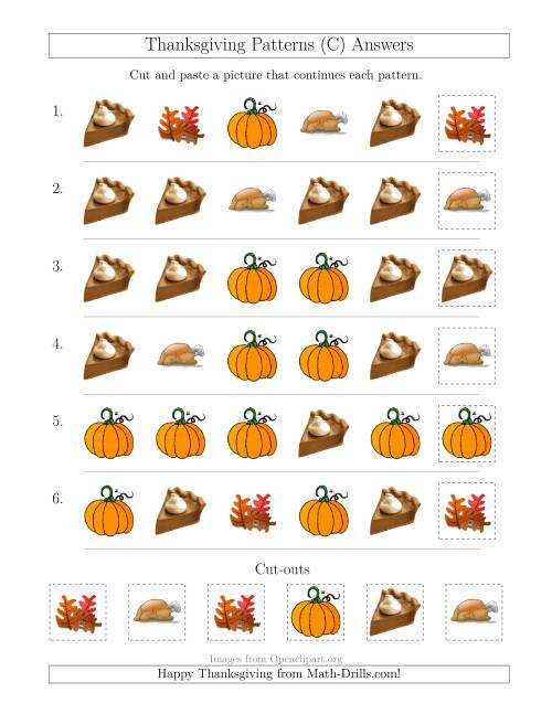 The Thanksgiving Picture Patterns with Shape Attribute Only (C) Math Worksheet Page 2