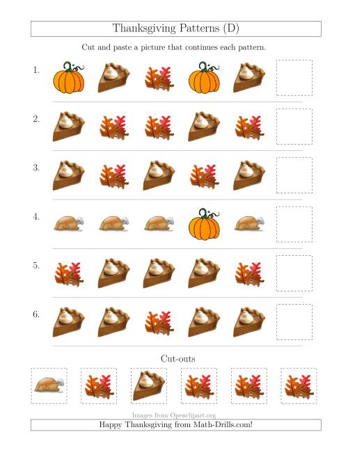 The Thanksgiving Picture Patterns with Shape Attribute Only (D) Math Worksheet