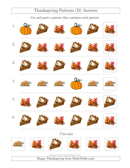 The Thanksgiving Picture Patterns with Shape Attribute Only (D) Math Worksheet Page 2